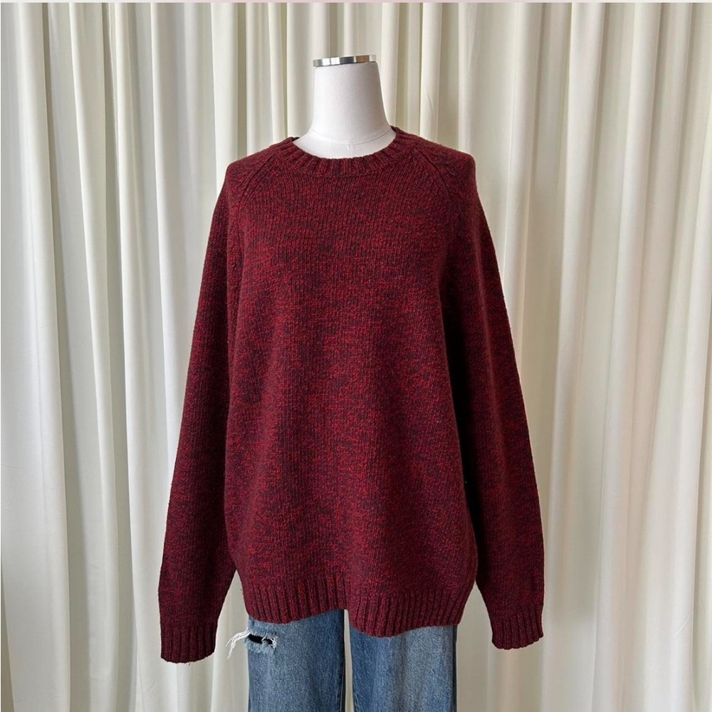 Vintage Lands’ End 100% wool crewneck sweater Burgundy red oversized - Picture 6 of 9